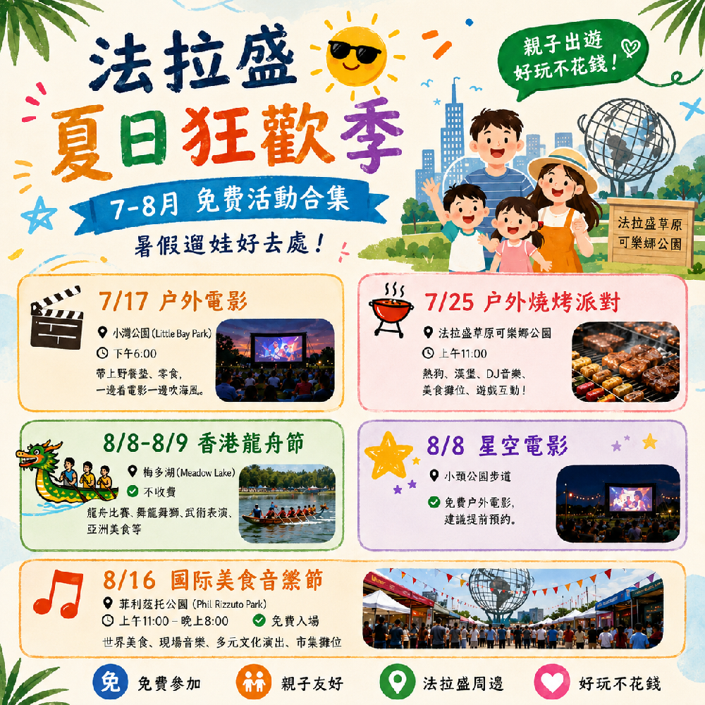 📍法拉盛 7–8 月免費親子活動